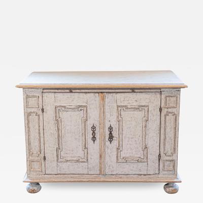 Swedish Baroque 1740s Painted Buffet with Carved Doors and Pullout Drawer