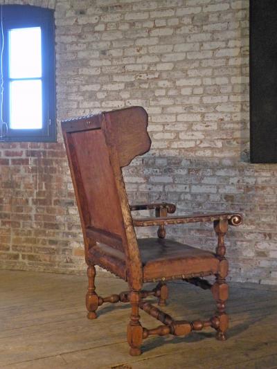 Swedish Baroque 17th Century Leather Covered Wing Back Armchair