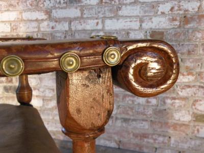 Swedish Baroque 17th Century Leather Covered Wing Back Armchair