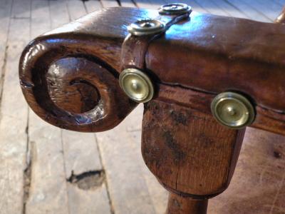 Swedish Baroque 17th Century Leather Covered Wing Back Armchair