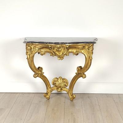 Swedish Baroque Giltwood Console with Grey Marble Top circa 1780