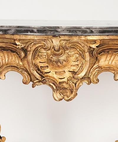 Swedish Baroque Giltwood Console with Grey Marble Top circa 1780