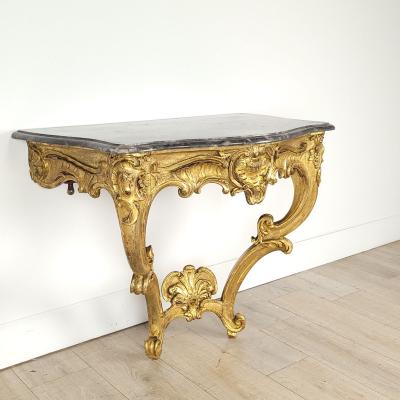 Swedish Baroque Giltwood Console with Grey Marble Top circa 1780