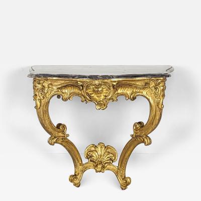 Swedish Baroque Giltwood Console with Grey Marble Top circa 1780