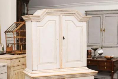 Swedish Baroque Period 1760 Painted Two Part Cabinet with Four Doors