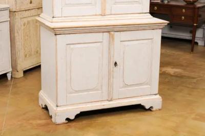 Swedish Baroque Period 1760 Painted Two Part Cabinet with Four Doors