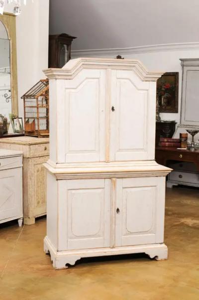 Swedish Baroque Period 1760 Painted Two Part Cabinet with Four Doors