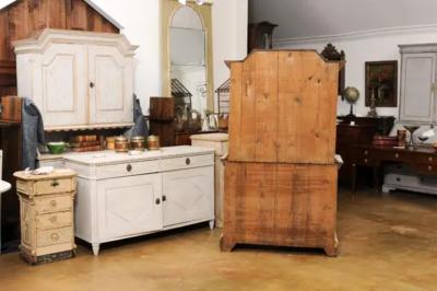 Swedish Baroque Period 1760 Painted Two Part Cabinet with Four Doors