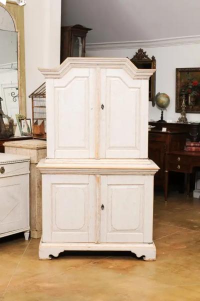 Swedish Baroque Period 1760 Painted Two Part Cabinet with Four Doors