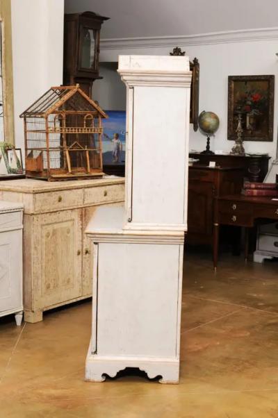 Swedish Baroque Period 1760 Painted Two Part Cabinet with Four Doors