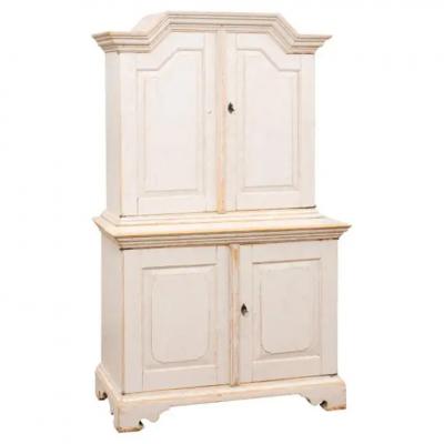 Swedish Baroque Period 1760 Painted Two Part Cabinet with Four Doors