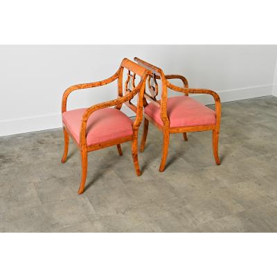 Swedish Biedermeier 19th Century Birch Armchairs