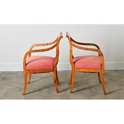 Swedish Biedermeier 19th Century Birch Armchairs