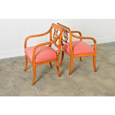 Swedish Biedermeier 19th Century Birch Armchairs