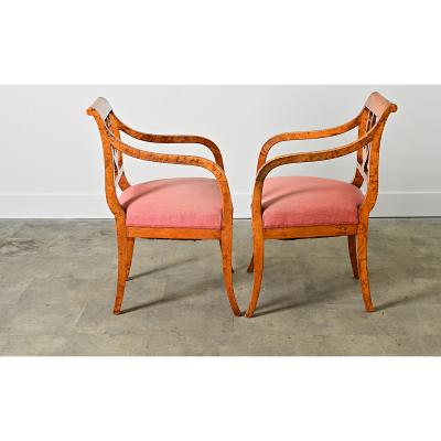 Swedish Biedermeier 19th Century Birch Armchairs
