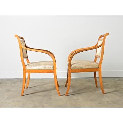 Swedish Biedermeier Style Pair of Carved Birch Armchairs