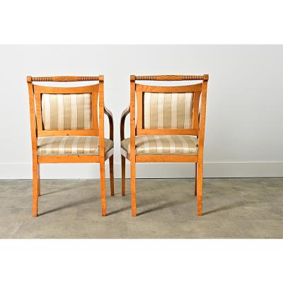 Swedish Biedermeier Style Pair of Carved Birch Armchairs