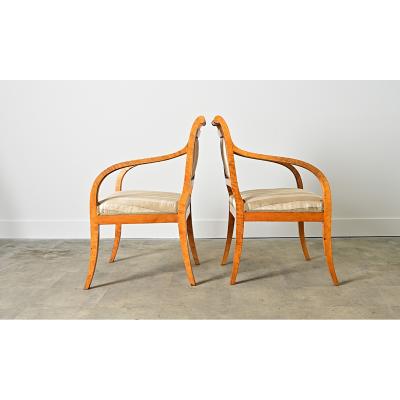 Swedish Biedermeier Style Pair of Carved Birch Armchairs