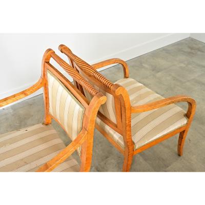 Swedish Biedermeier Style Pair of Carved Birch Armchairs