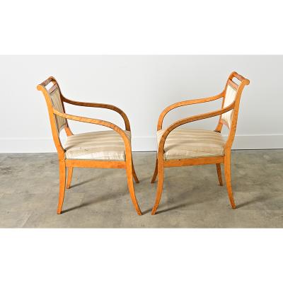 Swedish Biedermeier Style Pair of Carved Birch Armchairs
