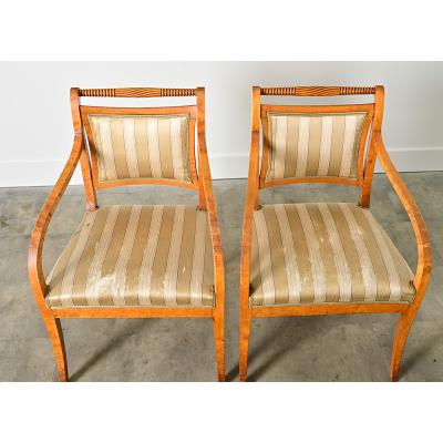 Swedish Biedermeier Style Pair of Carved Birch Armchairs
