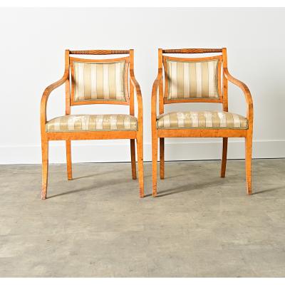 Swedish Biedermeier Style Pair of Carved Birch Armchairs