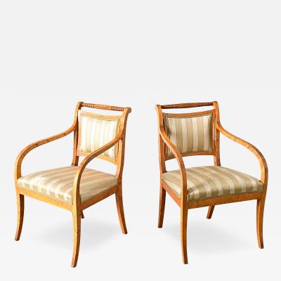 Swedish Biedermeier Style Pair of Carved Birch Armchairs