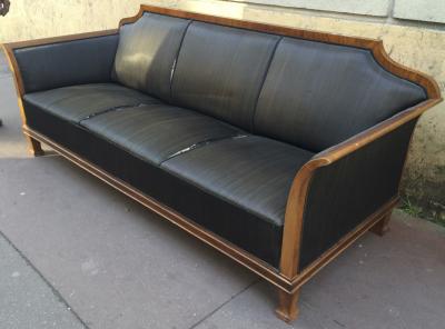 Swedish Big Solid Walnut Couch in Vintage Condition