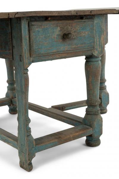 Swedish Blue Painted Baroque Drop Leaf Dining Table