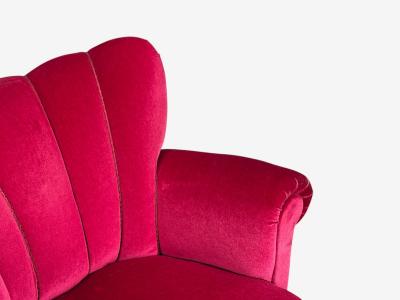 Swedish Cabinetmaker Lounge Chairs Red Velvet Lacquered Wood Sweden 1940s