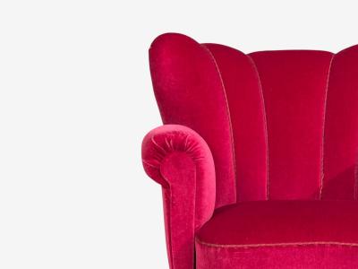 Swedish Cabinetmaker Lounge Chairs Red Velvet Lacquered Wood Sweden 1940s