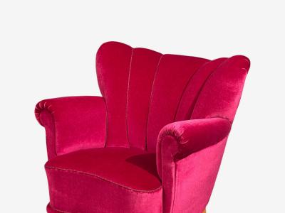 Swedish Cabinetmaker Lounge Chairs Red Velvet Lacquered Wood Sweden 1940s