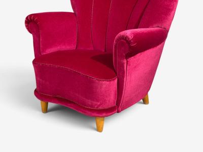 Swedish Cabinetmaker Lounge Chairs Red Velvet Lacquered Wood Sweden 1940s