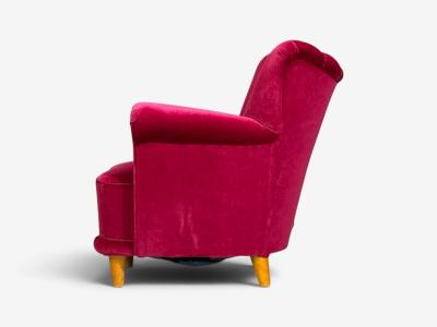 Swedish Cabinetmaker Lounge Chairs Red Velvet Lacquered Wood Sweden 1940s