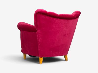 Swedish Cabinetmaker Lounge Chairs Red Velvet Lacquered Wood Sweden 1940s