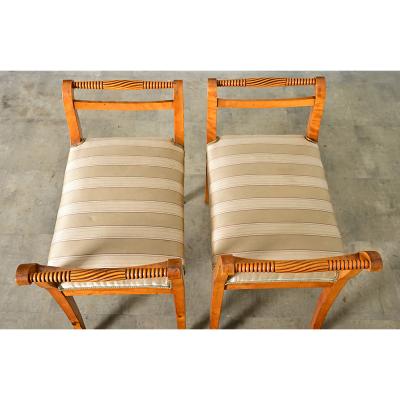 Swedish Circa 1900 Pair of Carved Birch Benches