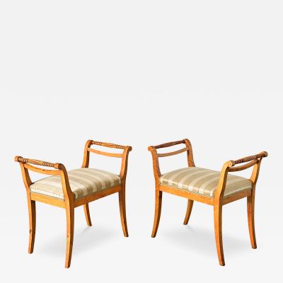 Swedish Circa 1900 Pair of Carved Birch Benches