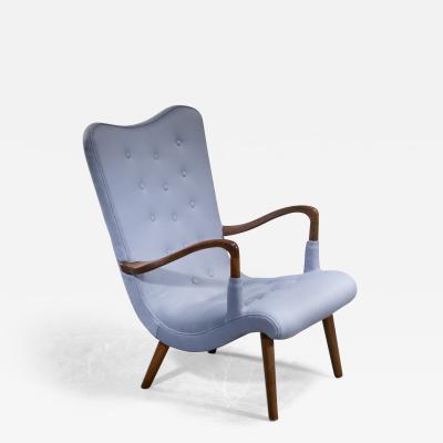 Swedish Curved Beech and Wool Lounge Chair 1940s