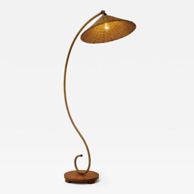 Swedish Curved Rattan Floor Lamp Sweden 1930s