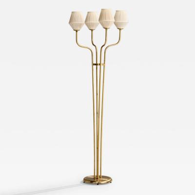 Swedish Designer Floor Lamp with Brass and Fabric Sweden 1940s