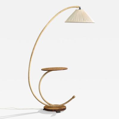 Swedish Designer Floor Lamp with Wood Cord and Fabric Sweden 1930s