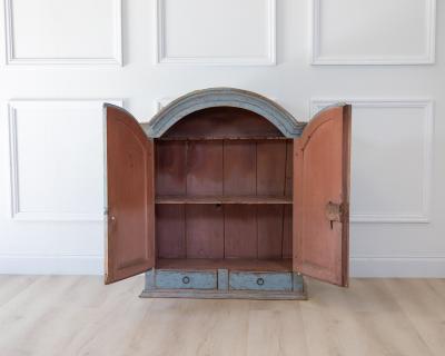 Swedish Early 19th Century Blue Painted Arched Wall Cabinet