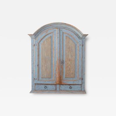 Swedish Early 19th Century Blue Painted Arched Wall Cabinet