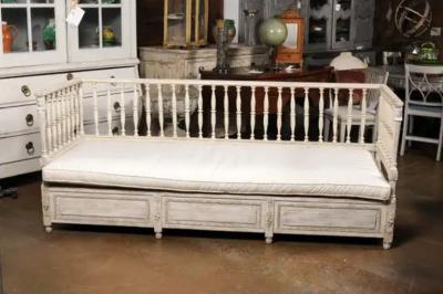 Swedish Egyptian Revival Period 1790s Painted Sofa with Carved Pharaonic Heads