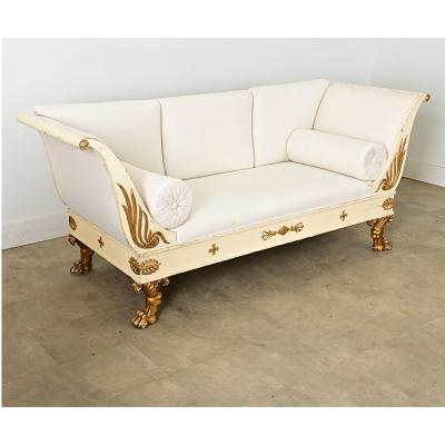 Swedish Empire Painted Parcel Gilt Settee