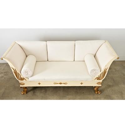 Swedish Empire Painted Parcel Gilt Settee