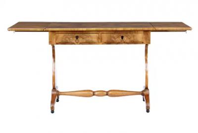 Swedish Empire Revival 1870s Birch Sofa Table with Drop Leaves and Carved Legs