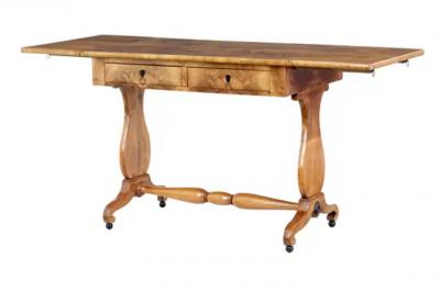 Swedish Empire Revival 1870s Birch Sofa Table with Drop Leaves and Carved Legs