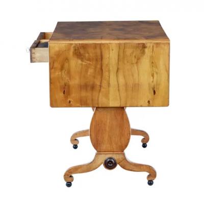 Swedish Empire Revival 1870s Birch Sofa Table with Drop Leaves and Carved Legs