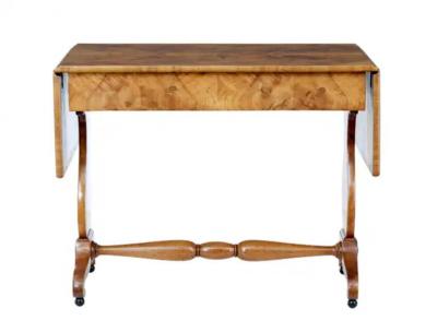 Swedish Empire Revival 1870s Birch Sofa Table with Drop Leaves and Carved Legs